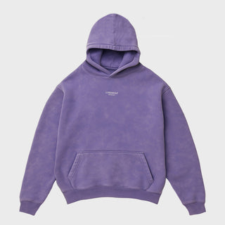 Purple hoodie with a lord wolf brand logo on a light gray background