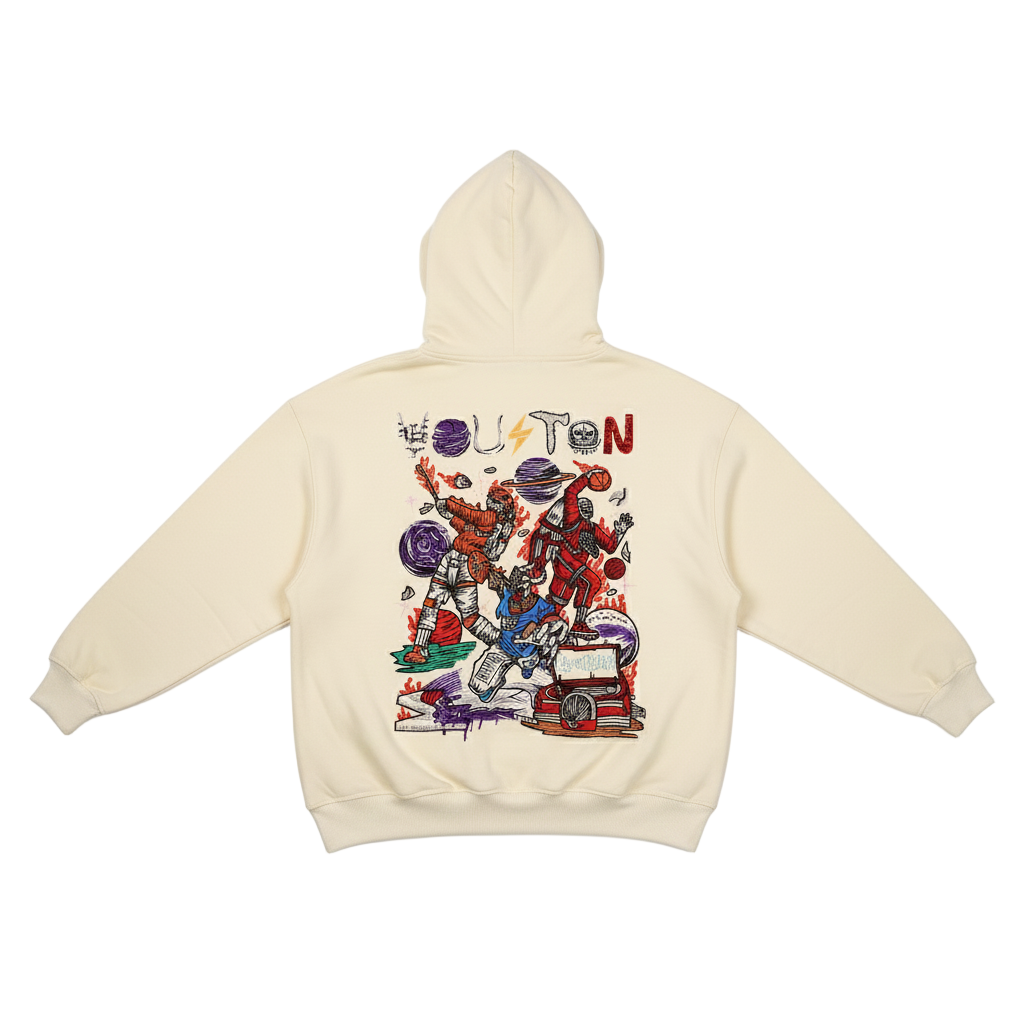 Houston Embroidered Drop-shoulder Hoodie - OFF WHITE