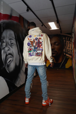 Lord Wolf Houston Embroidered Drop-shoulder Hoodie - OFF WHITE Houston Embroidered Drop-shoulder Hoodie - OFF WHITE